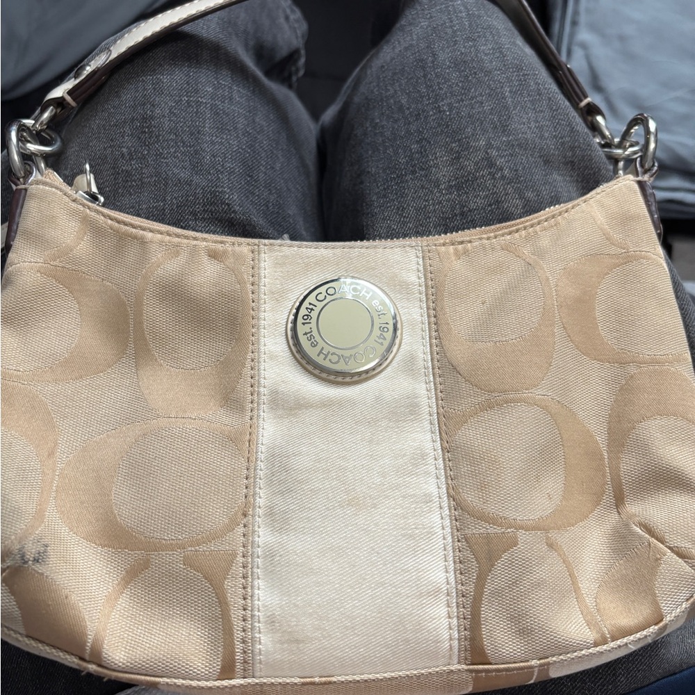 Coach Beige and Ivory Shoulder Bag
